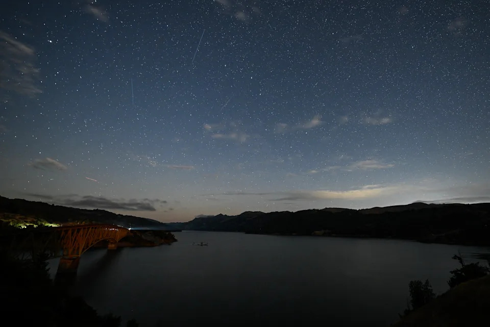 The Perseid meteor shower over Lake Sonoma in Northern California's Sonoma County.