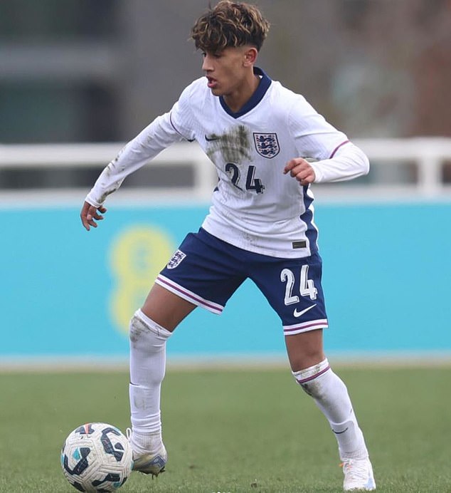 JJ Gabriel, pictured in action for England at junior level, also played for United on Thursday