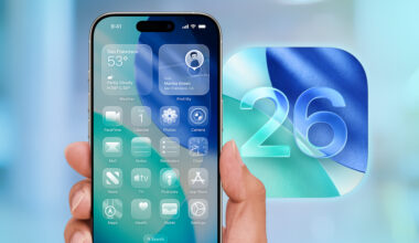 The iOS 26 interface on an iPhone with an iOS 26 logo off to the side