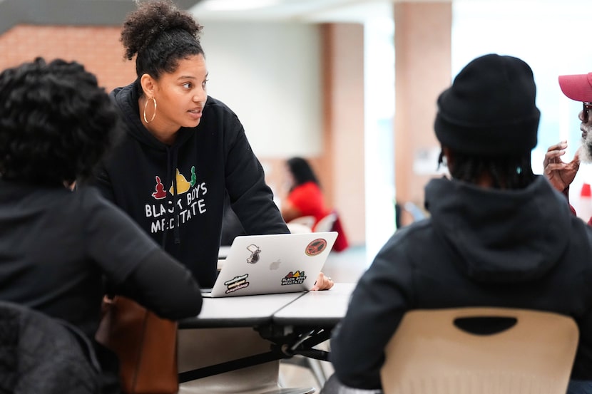 Helsa Thompson, founder of The Aura House and co-lead of Black Boys Meditate, leads a...