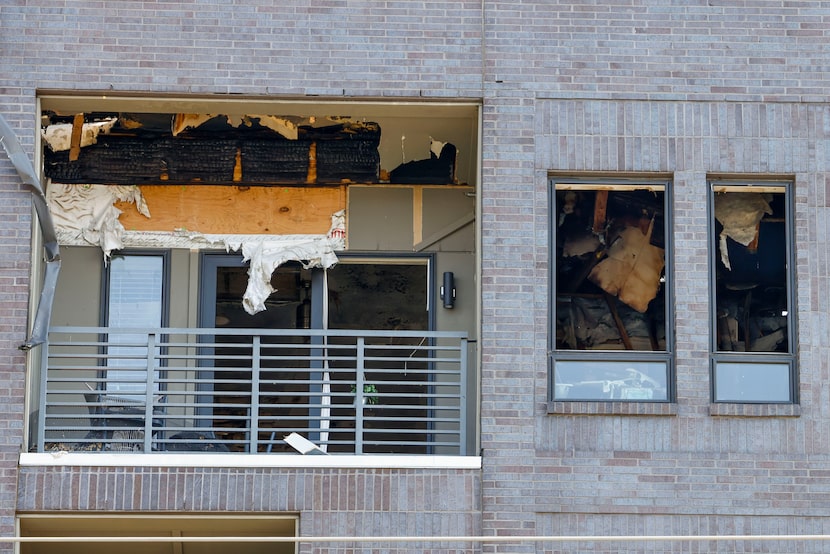 Fire damage is seen at The Cooper apartment complex, Wednesday, Aug. 6, 2025, in Fort Worth....