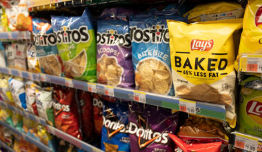 Potato chips are displayed at a store in New York, March 25, 2021.