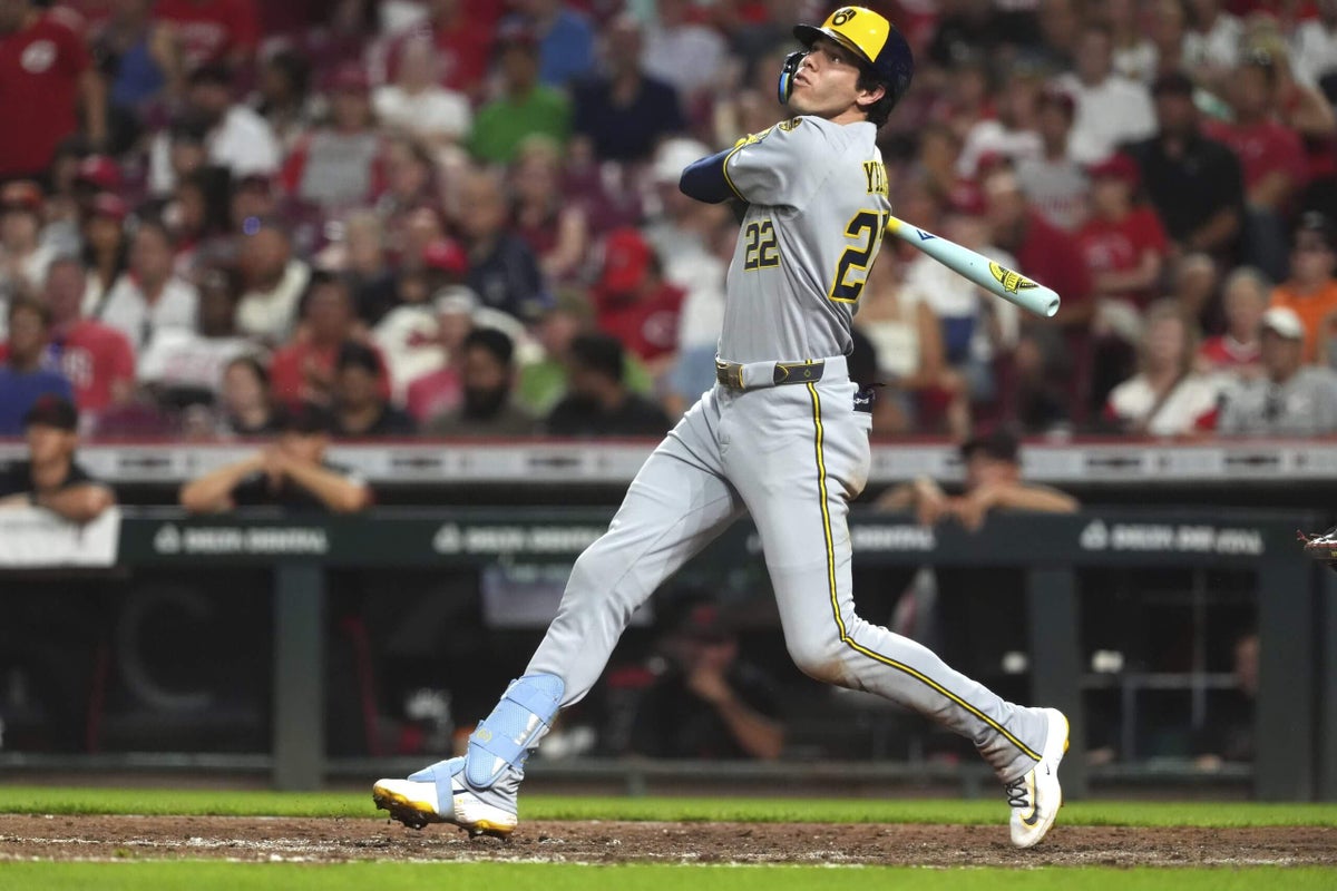 Christian Yelich wasn’t sure if he should use his Bob Uecker bat. The Brewers are glad he did