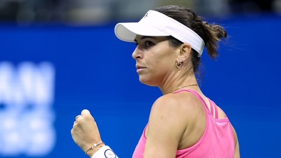 Australia's Ajla Tomljanovic celebrates during her women's singles first round tennis match against USA's Coco Gauff (AFP)
