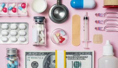 Medicine and money flat lay