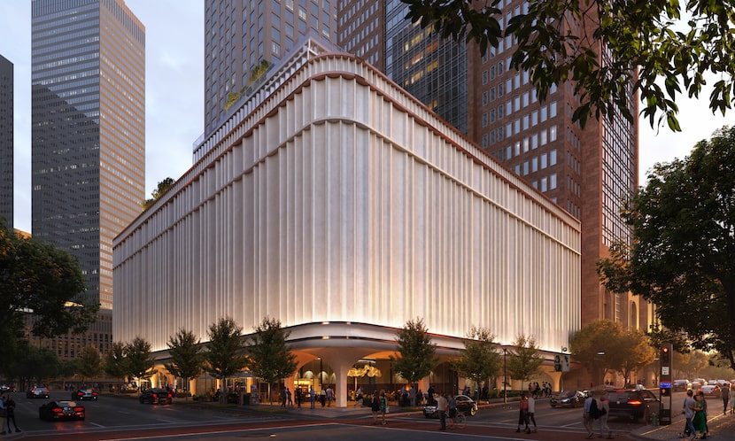 A rendering shows the proposed parking structure addition to Comerica Bank Tower that would...