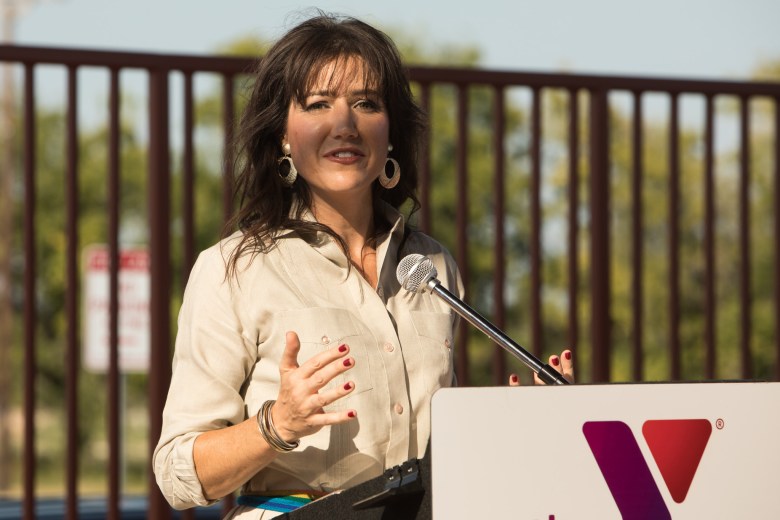 Assistant City Manager Lori Houston welcomes the public to the Harvey E. Najim Family YMCA.