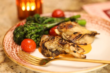 Chicken thighs, roasted vegetables and smashed croquettes are a hearty option at new...