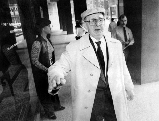 Bronislaw Hajda leaves the Dirksen U.S. Courthouse on March 17, 1997, in Chicago. Hajda, a retired machinist from Schiller Park, was stripped of his citizenship by a federal judge, for lying to immigration authorities in the 1950s about serving as a guard at a Nazi slave labor camp during World War II. (José M. Osorio/Chicago Tribune)
