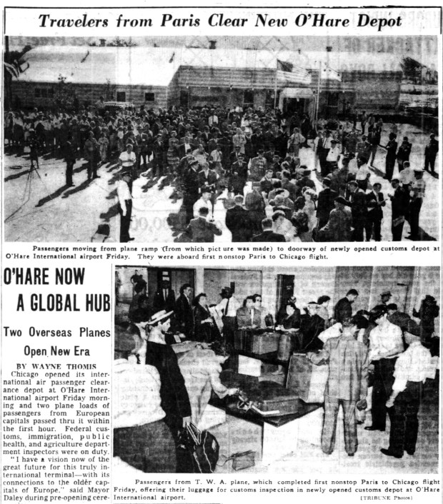 Fifty-eight passengers on a TWA flight from Paris became the first to use a customs inspection depot on Aug. 8, 1958, at Chicago's O'Hare International Airport. (Chicago Tribune)