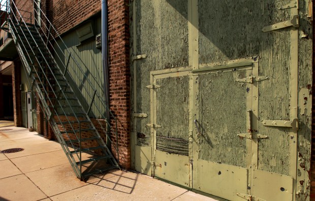 A stage door and fire escape on the rear of a building on the Essanay Studios complex on Argyle Street in Chicago on July 30, 2012. (Terrence Antonio James/Chicago Tribune)