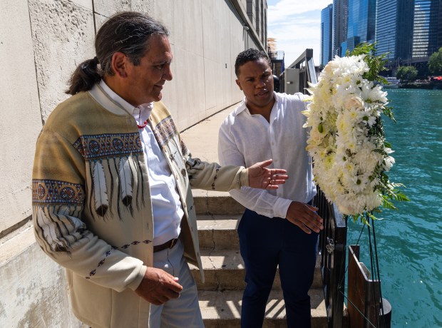 Andrew Johnson, left, and DuSable Heritage Association board member Jacques...