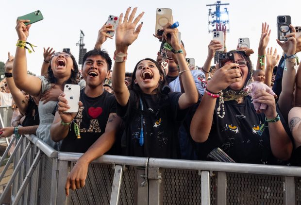 People cheer for The Marias during their performance at Lollapalooza in Chicago's Grant Park, Aug. 3, 2025. (Dominic Di Palermo/Chicago Tribune)