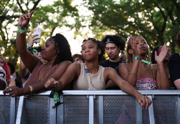 Festival attendees watch Star Bandz perform on Lollapalooza's BMI stage on Aug. 1, 2025, in Chicago. (John J. Kim/Chicago Tribune)