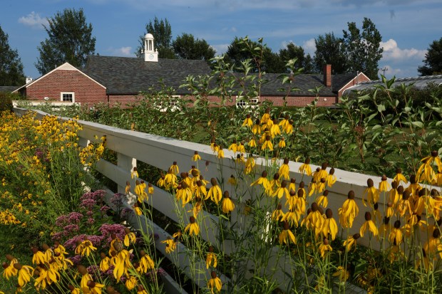 Flowers line the fences surrounding the Elawa Farm Foundation on...