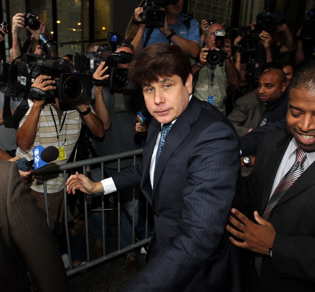 Former Illinois Gov. Rod Blagojevich leaves the Dirksen U.S. Courthouse in Chicago on Aug. 17, 2010, after he was convicted on one count in his federal corruption trial. (Terrence Antonio James/Chicago Tribune)