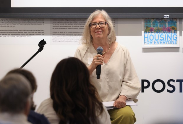 Kristin Faust, executive director of the Illinois Housing Development Authority, participates in a series of conversations about economic mobility, hosted by the Illinois Answers Project, at the National Public Housing Museum, July 10, 2025, in Chicago. (John J. Kim/Chicago Tribune)