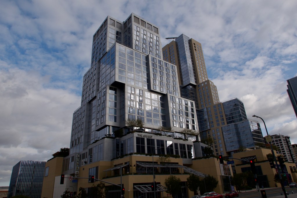 An exterior view of The Conrad Hotel.