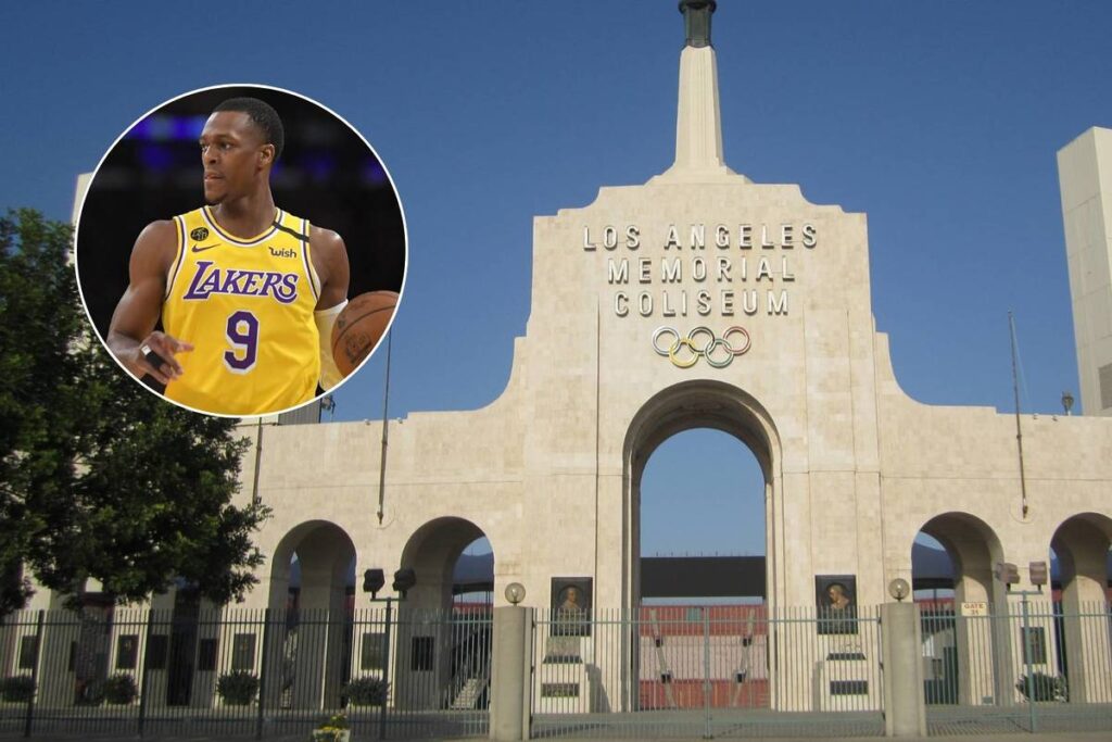 Image shows Rajon Rondo and the Flag Football at the Olympics