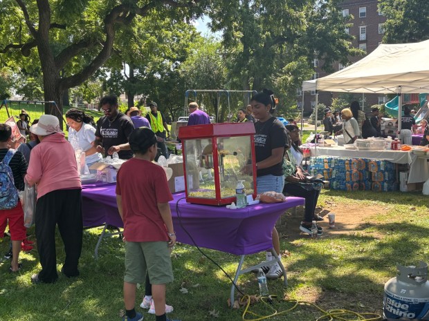 The popcorn machine was a big draw Saturday at Sellers Park. (KATHLEEN E. CAREY - DAILY TIMES)