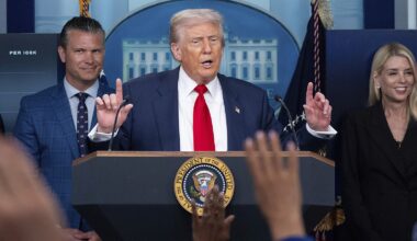 US President Donald Trump speaks with reporters at the White House