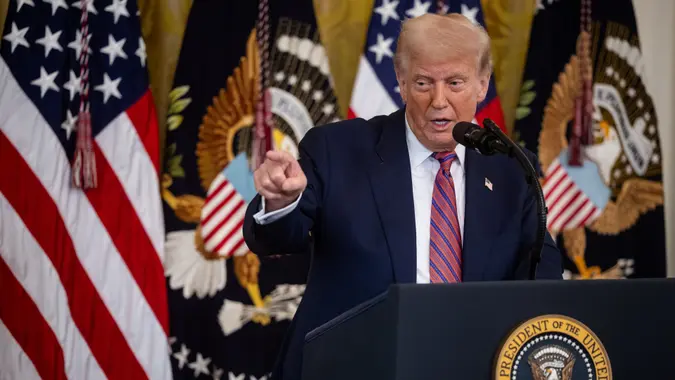 US President Donald Trump during a bill signing for cryptocurrency legislation in the East Room of the White House in Washington, DC, USA, 18 July 2025.