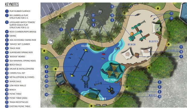 Details of the planned new Dusty Rhodes Park playground are shown in a close-up rendering. (City of San Diego)
