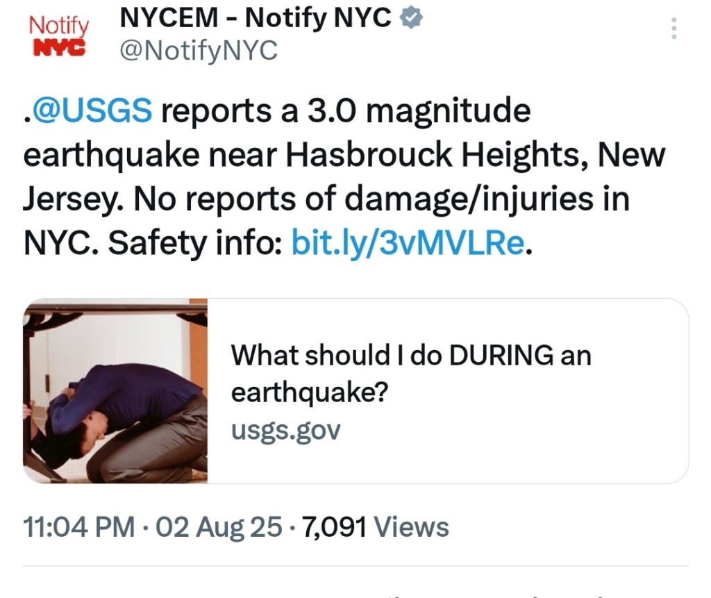 3.0 magnitude earthquake jolts New Jersey, NYC