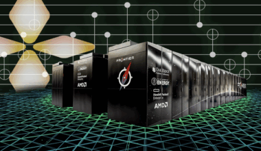 Illustration of frontier supercomputer integrating quantum components