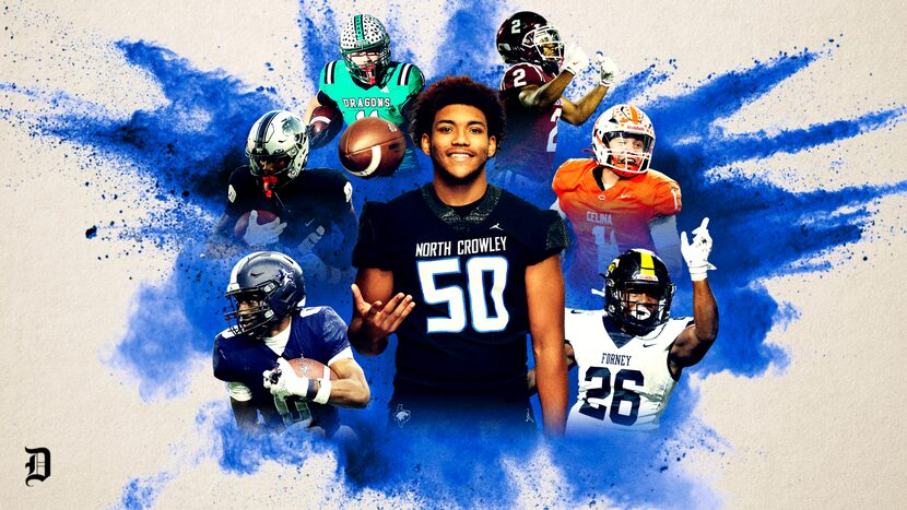 Meet the best Dallas-area high school football players in the Class of 2026. Clockwise from...