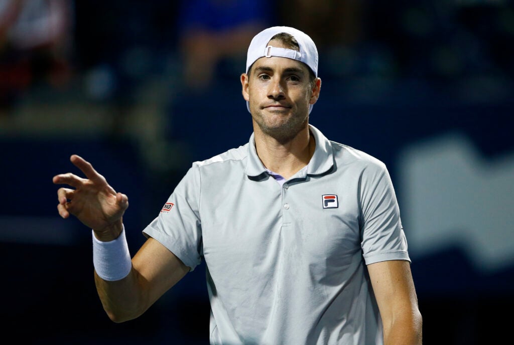John Isner looks on during the 2021 Canadian Open