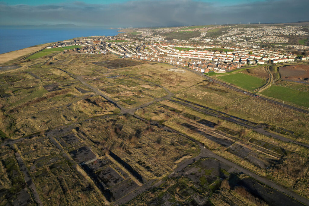 An aerial view of the former Woodhouse Colliery site and the location of West Cumbria Mining’s proposed coal project in Whitehaven, England. Credit: Christopher Furlong/Getty Images