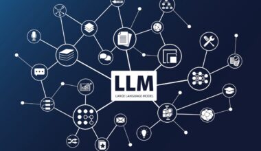 LLM word with icons as vector illustration. AI concept of Large Language Models
