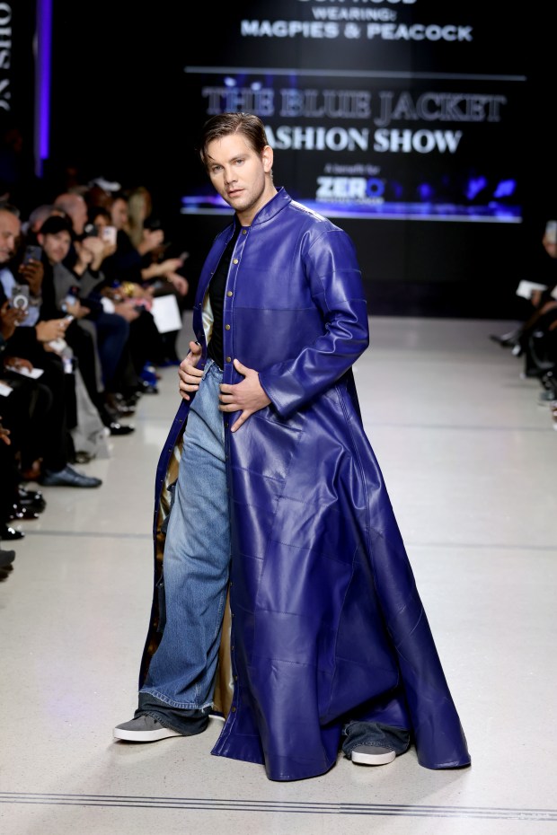 Donald Zieben-Hood walks the runway wearing Magpies & Peacocks during the 8th Annual Blue Jacket Fashion Show at Moonlight Studios on February 01, 2024 in New York City. (Photo by JP Yim/Getty Images for Blue Jacket Fashion Show)