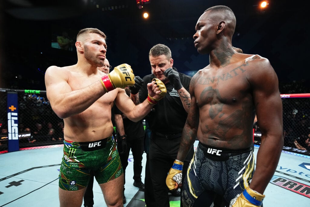 Dricus du Plessis and Israel Adesanya face off just before their fight at UFC 305