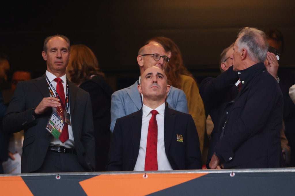 Manchester United chief executive officer Omar Berrada looks on ahead of the 2025 Europa League final between Tottenham Hotspur and Manchester United in Bilbao, Spain.