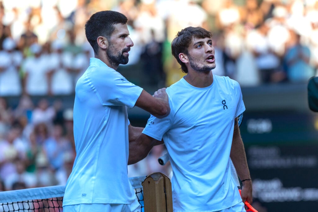 Novak Djokovic and Flavio Cobolli after their match at Wimbledon.