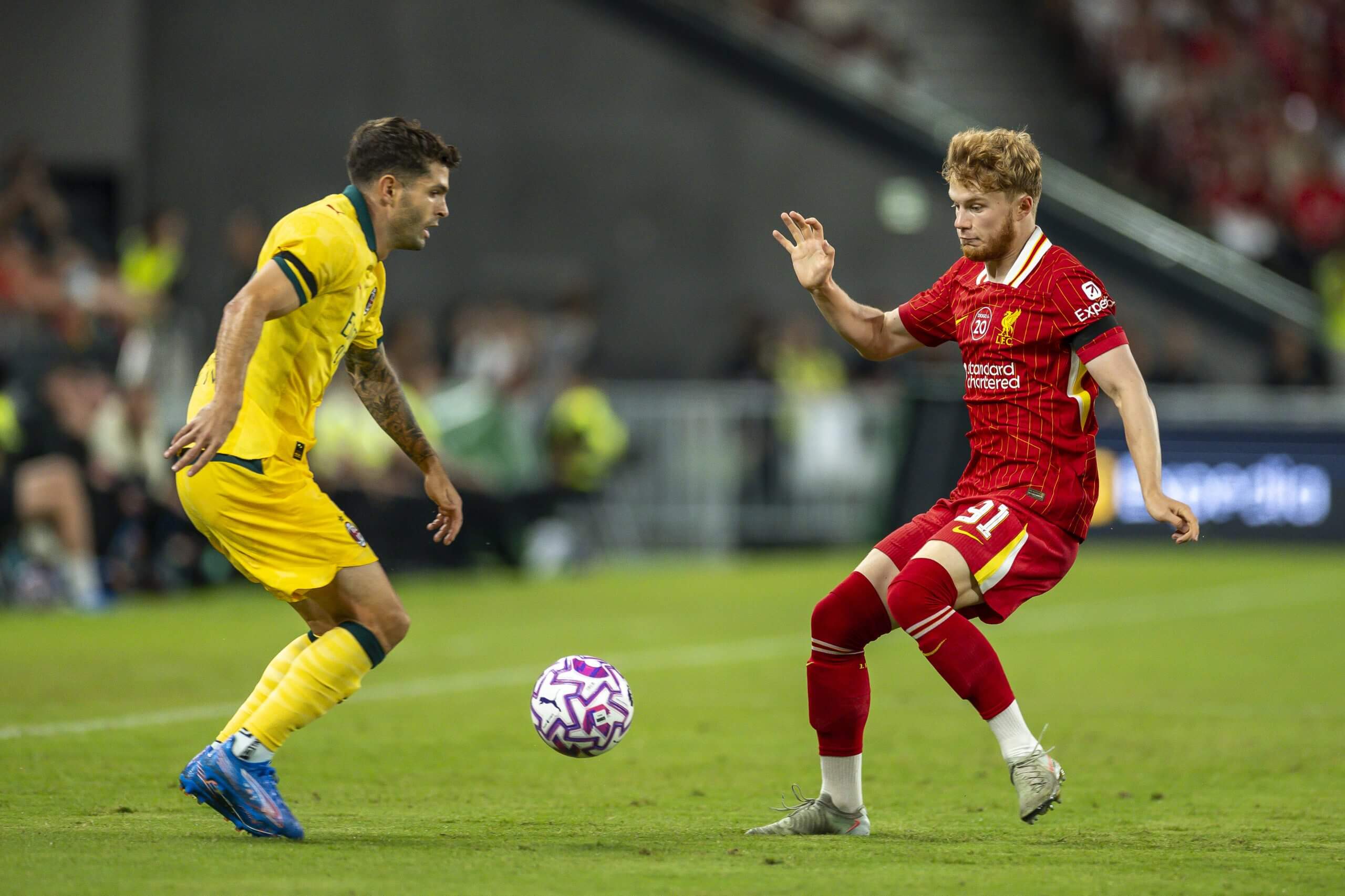 Christian Pulisic with AC Milan vs. Liverpool in preseason