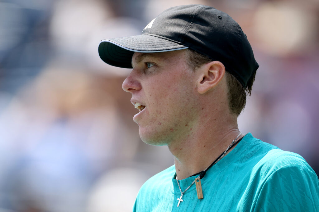 Alex Michelsen of United States plays Learner Tien of United States during the National Bank Open Presented by Rogers at Sobeys Stadium on August 02, 2025 in Toronto, Ontario.