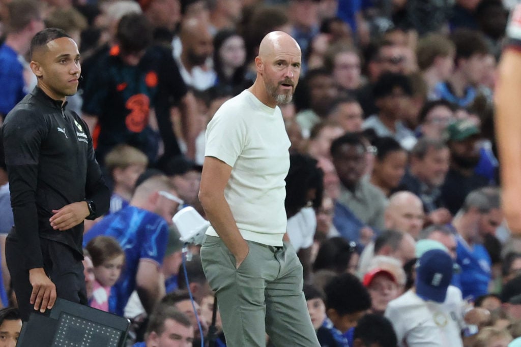 Bayer Leverkusen manager Erik ten Hag on the sidelines during the pre-season match against Chelsea.