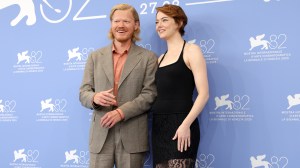 Emma Stone and Jesse Plemons at the Venice Film Festival press conference for 'Bugonia'