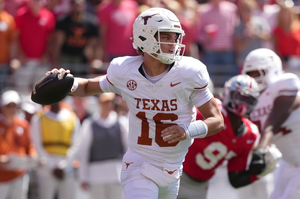 Texas quarterback throwing a football.