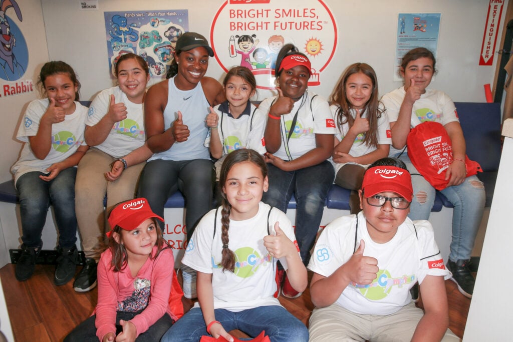 Sloane Stephens and her Foundation partner with Colgate's Bright Smiles, Bright Futures educational program to provide tennis lessons and oral care screenings for children from Compton, CA to instill healthy habits, from physical activity to oral care on March 5, 2018 in Indian Wells, California