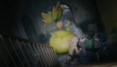 Mega Victreebel towers over two people