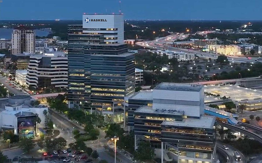 An evening view of the new Haskell sign at 701 San Marco Blvd. An evening view of the new Haskell sign at 701 San Marco Blvd.