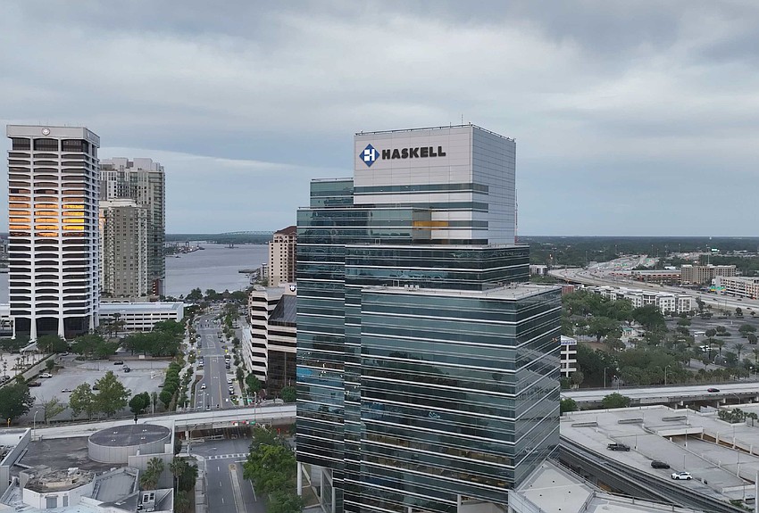 The Northwest elevation of the new Haskell sign at 701 San Marco Blvd. The Haskell signage will replace the Prudential Insurance Co. of America sign. The Northwest elevation of the new Haskell sign at 701 San Marco Blvd. The Haskell signage will replace the Prudential Insurance Co. of America sign.