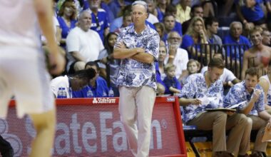 Chaminade coach Eric Bovaird patrolled the Lahaina Civic Center sidelines for a game against Kansas during the Silverswords last appearance on Maui for the Maui Invitational in November 2019.
