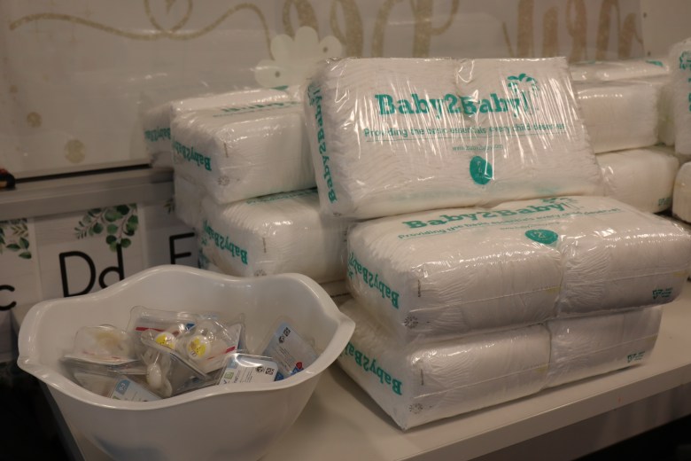 A table full of diapers