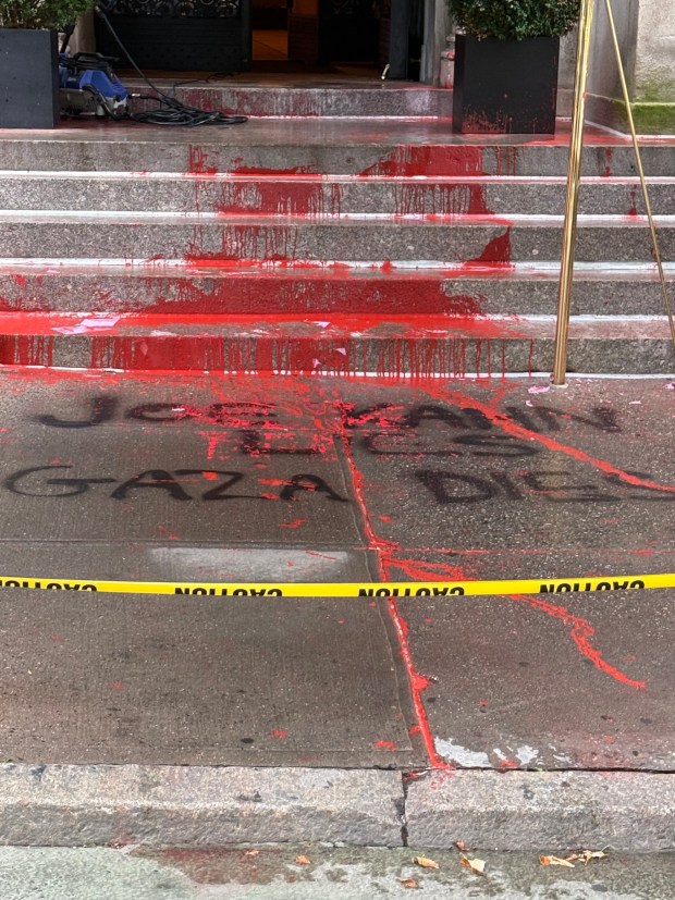 A Gaza protester splattered red paint across the Greenwich Village home of New York Times Executive Editor Joseph Kahn on Friday, Aug. 29, 2025. (Obtained by Daily News)