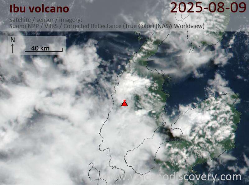 Satellite image of Ibu volcano on  9 Aug 2025